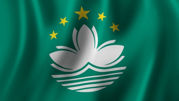 Bandeira de Macau acenando em close-up renderização em 3D com imagem de alta qualidade com textura de tecido