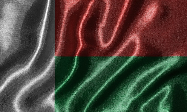 Bandeira de Madagascar - bandeira do tecido do país de Madagáscar, fundo da bandeira de ondulação.