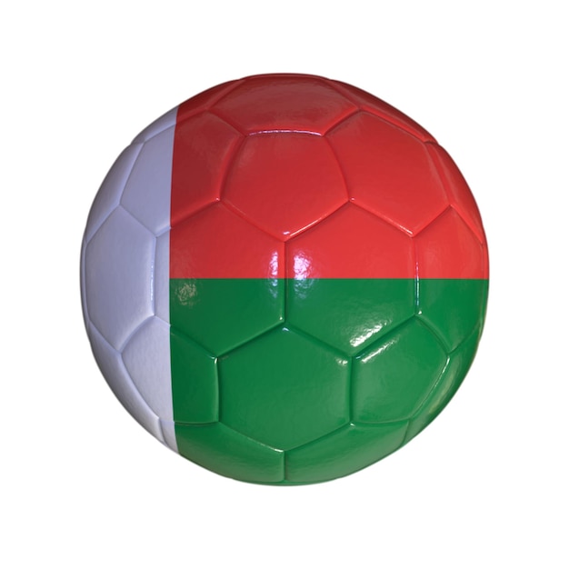 Bandeira de Madagascar em uma bola de futebol com fundo branco