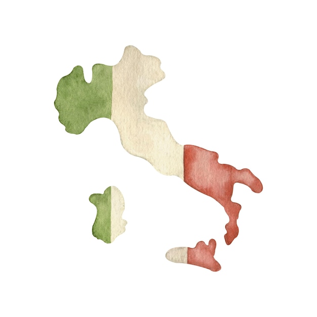 Bandeira de mapa italiano em aquarela com cores tradicionais da Itália