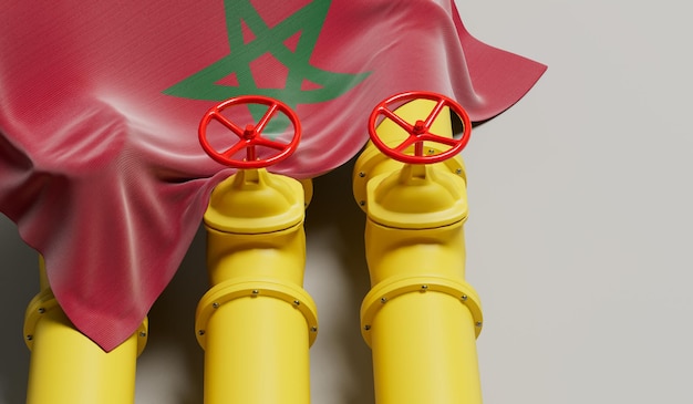 Bandeira de marrocos cobrindo uma linha de tubulação de combustível de petróleo e gás conceito da indústria petrolífera 3d rendering