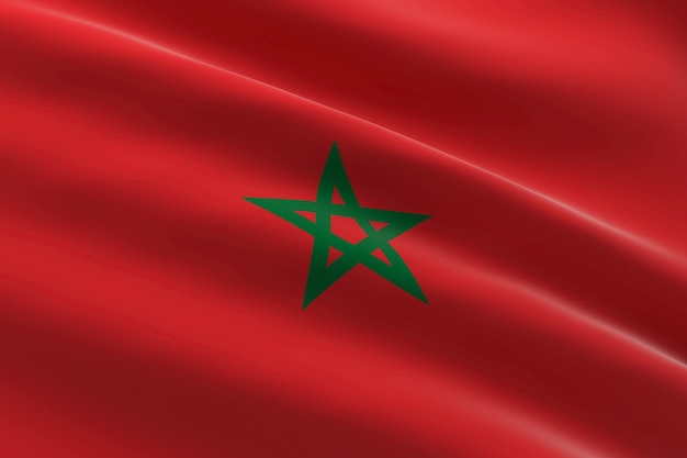 Bandeira de marrocos. ilustração 3d da bandeira marroquina acenando