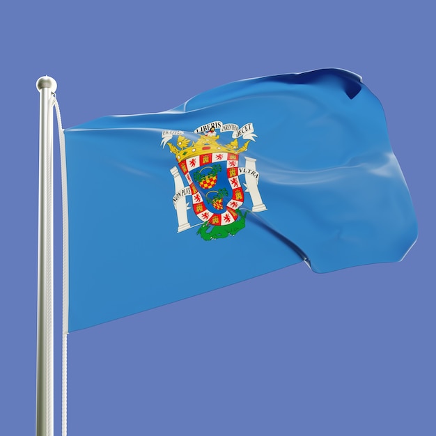 Bandeira de melilla, espanha no mastro da bandeira balançando ao vento isolado no fundo do céu azul