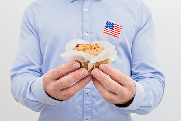 Bandeira de miniatura da américa eua com bolinho doce