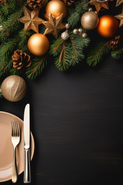 Foto bandeira de natal de mesa de jantar com moldura com prato generative ai