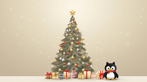 Bandeira de Natal Pinguim e árvore de Natal