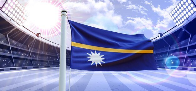 Bandeira de nauru 3d Flag em um campo de futebol