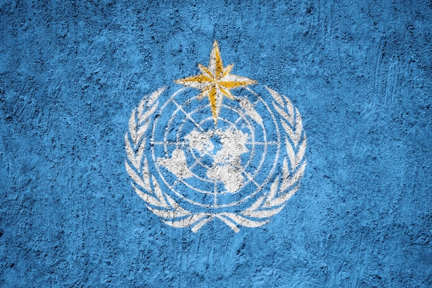 Bandeira de organização meteorológica mundial pintada na parede do grunge