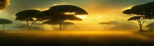 Bandeira de paisagem de savana selvagem Savana vida selvagem africana com árvores de acácia grama areia África paisagem africana