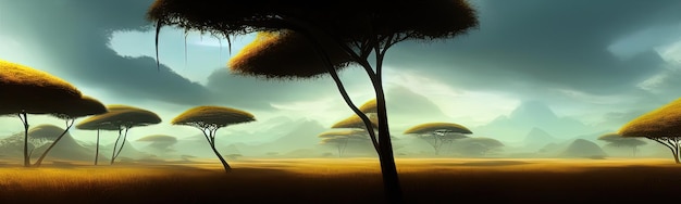 Bandeira de paisagem de savana selvagem Savana vida selvagem africana com árvores de acácia grama areia África paisagem africana