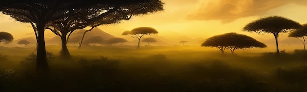 Bandeira de paisagem de savana selvagem Savana vida selvagem africana com árvores de acácia grama areia África paisagem africana