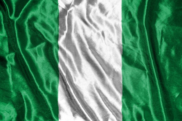 Bandeira de pano da Nigéria Bandeira de cetim Textura de tecido acenando da bandeira