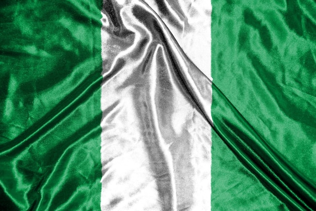 Bandeira de pano da Nigéria Bandeira de cetim Textura de tecido acenando da bandeira