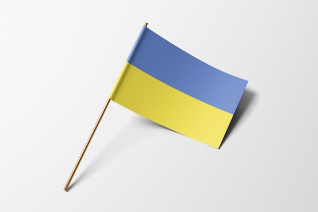 Bandeira de papel pequena da Ucrânia no fundo branco