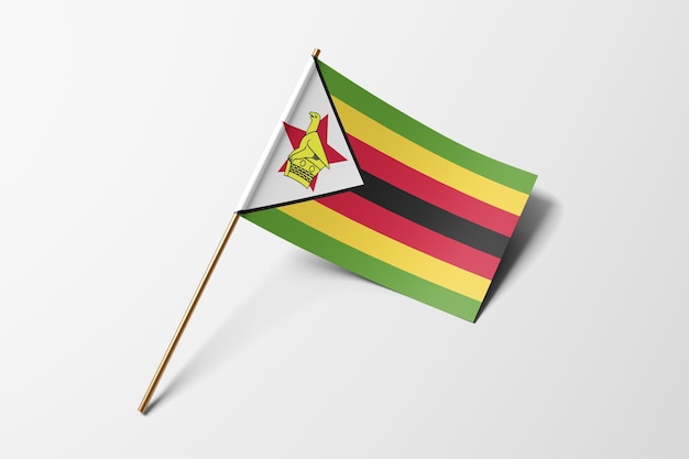 Bandeira de papel pequena do Zimbábue no fundo branco