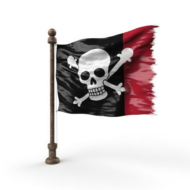 Bandeira de pirata com uma caveira e ossos cruzados sobre branco