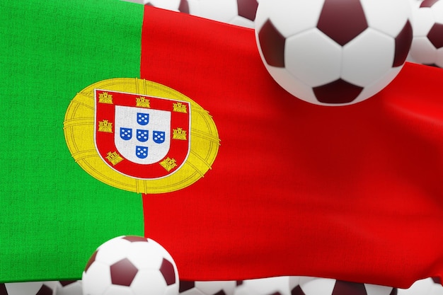 Foto bandeira de portugal com ilustração de renderização 3d mínima de futebol mundial de bola 2022