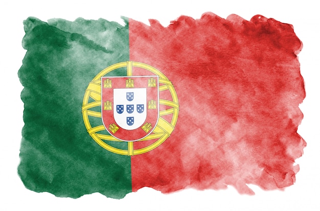 Bandeira de Portugal é retratada no estilo aquarela líquido isolado no branco