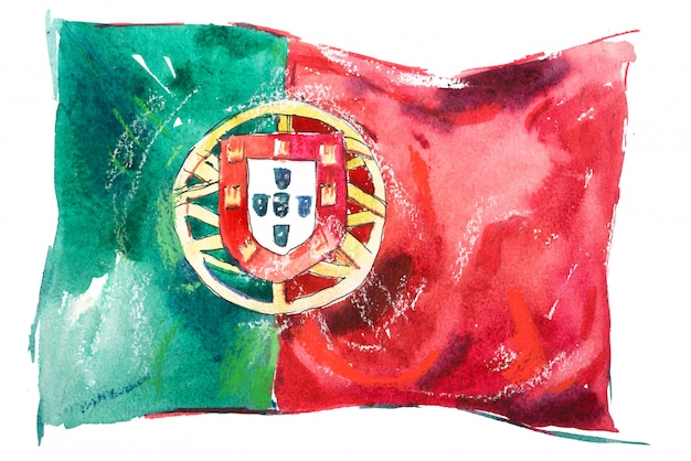 Bandeira de portugal pintada em aquarelas