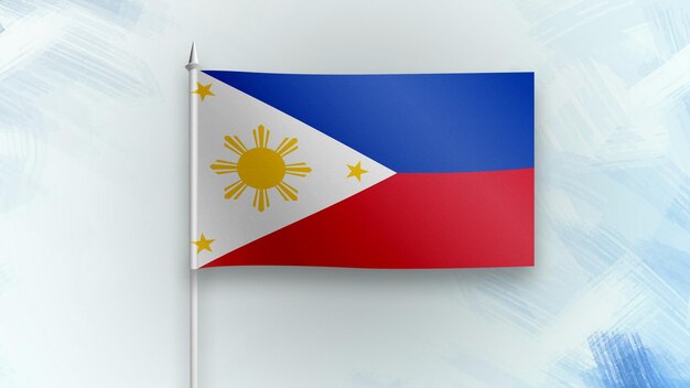 Foto bandeira de renderização 3d das filipinas em um fundo de textura azul