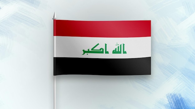Bandeira de renderização 3D do Iraque em um fundo de textura azul