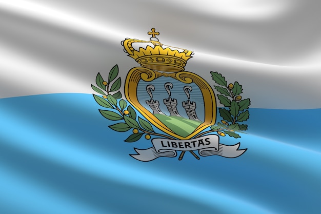 Bandeira de San Marino. Ilustração 3D da bandeira de San Marino acenando.