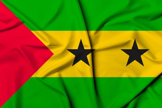 Bandeira de São Tomé e Príncipe lindamente agitada e listrada textura de fundo com cores vibrantes