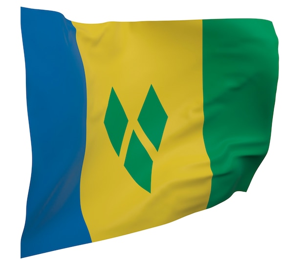 Bandeira de São Vicente e Granadinas isolada. Bandeira ondulante. Bandeira nacional de São Vicente e Granadinas