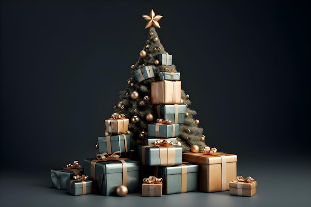 Bandeira de saudação de Natal com fundo com presentes e árvore de ano novo