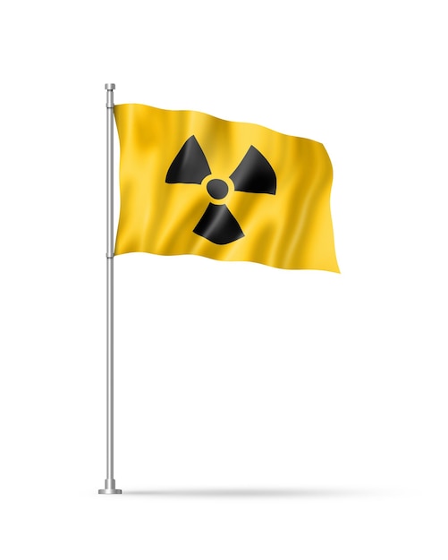 Bandeira de símbolo nuclear radioativo isolada em branco