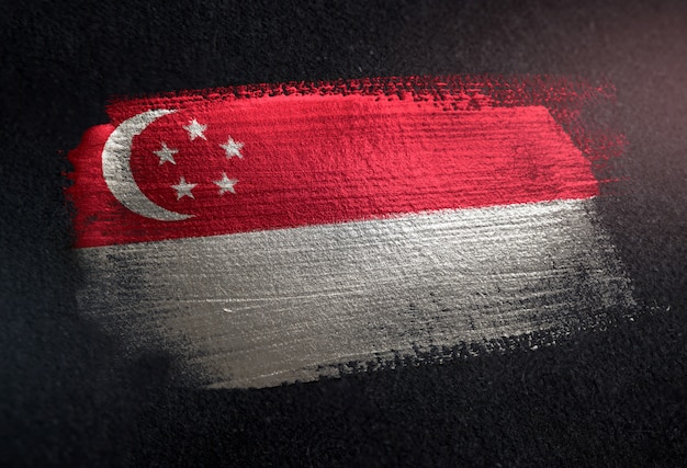 Bandeira de Singapura, feita de tinta pincel metálico na parede escura de grunge