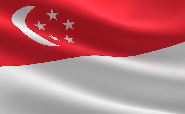 Bandeira de singapura. ilustração da bandeira de cingapura acenando.