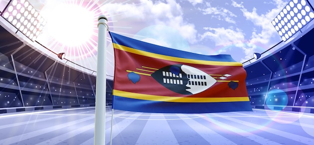 Bandeira de Swazilend 3d Flag em um campo de futebol