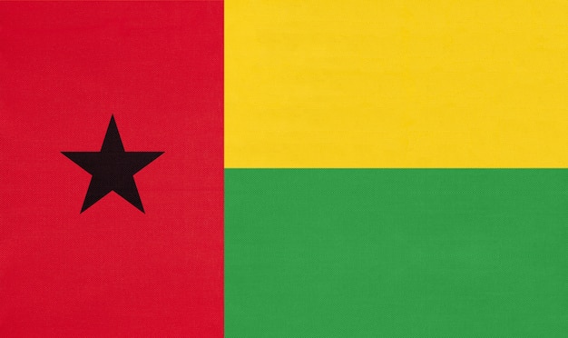 Bandeira de tecido nacional República da Guiné-Bissau, fundo de têxteis.