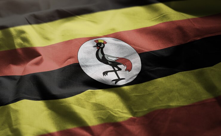 Foto bandeira de uganda amarrotada close up