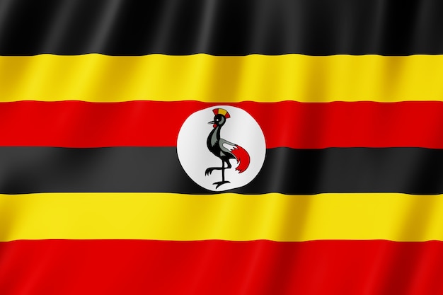 Bandeira de Uganda balançando ao vento.