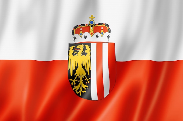 Bandeira de Upper Austrian Land, Áustria acenando a coleção de banner. Ilustração 3D