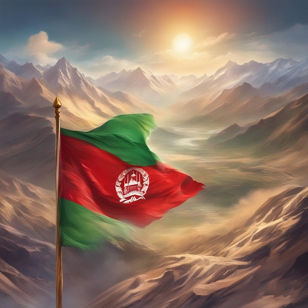 Bandeira do Afeganistão voando nas montanhas Papel de parede