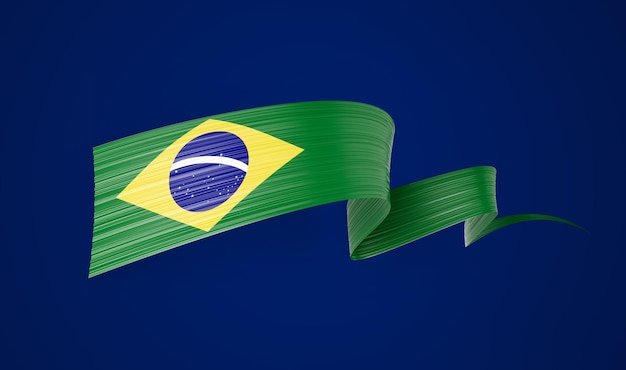 Bandeira do Brasil 3d Bandeira brasileira ondulada e brilhante isolada em fundo azul Ilustração 3d