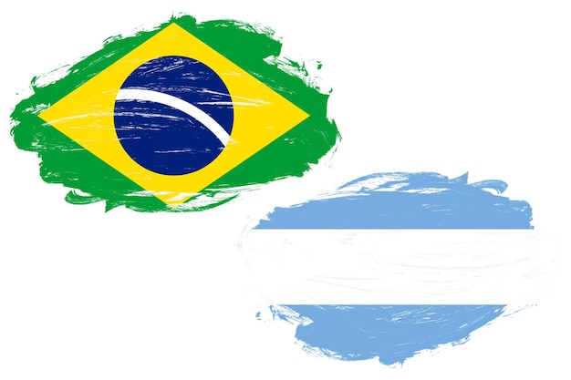 Bandeira do brasil e da argentina juntos em um fundo de pincel de traço branco