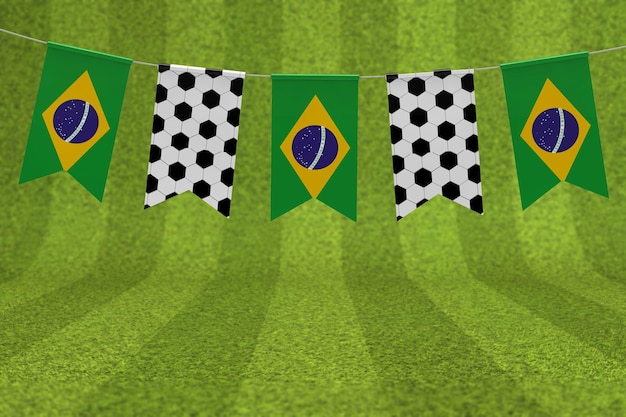 Foto bandeira do brasil e textura de bola de futebol bandeira de futebol estamenha renderização em 3d