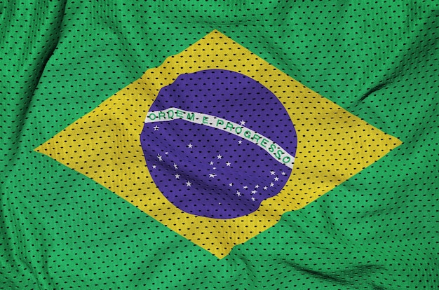 Foto bandeira do brasil impressa em um tecido de malha de nylon para sportswear de poliéster