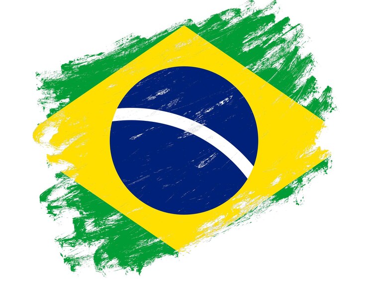 Bandeira do Brasil pintada em um fundo branco de pincelada grunge