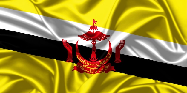 Bandeira do Brunei agitando fundo de textura de cetim em close-up