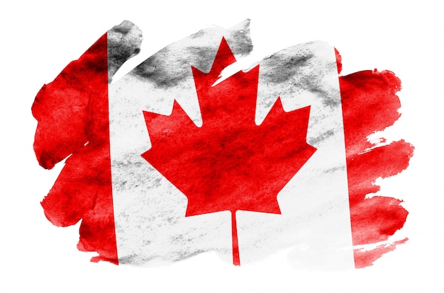 Bandeira do Canadá é retratada no estilo aquarela líquido isolado no branco