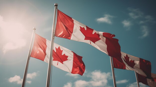 Bandeira do Canadá em céu azul claro Generative ai