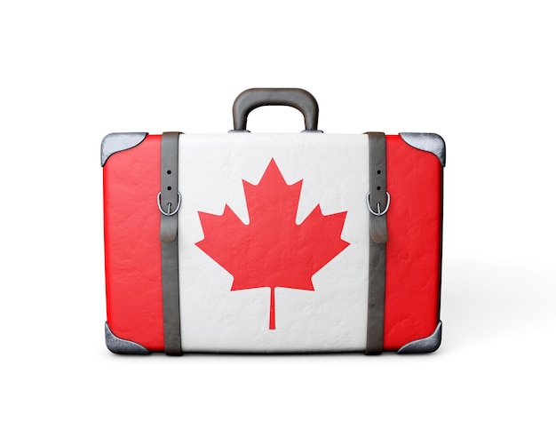 Bandeira do Canadá em uma mala de couro vintage 3D Rendering