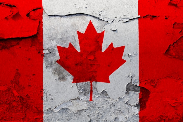 Bandeira do Canadá pintada na parede rachada do grunge