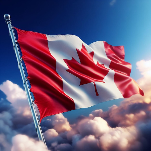 Bandeira do Canadá voando alto