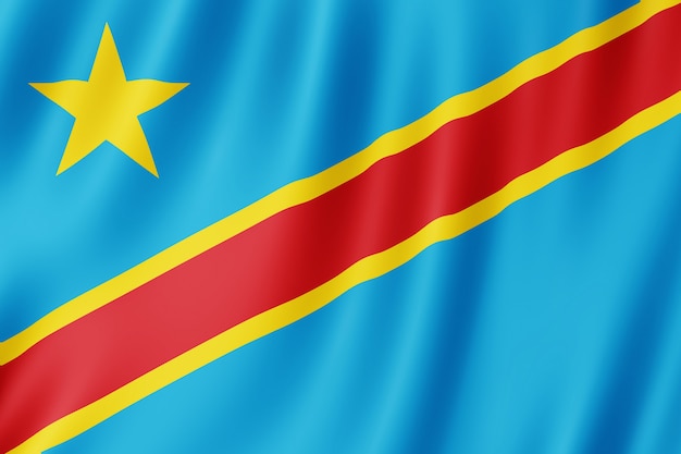 Bandeira do Congo balançando ao vento.